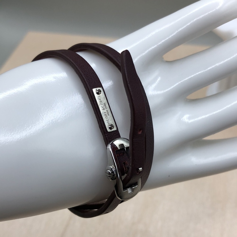 Henry Bendel Long Leather Wrap Around Skinny Bracelet Brown Burgundy
